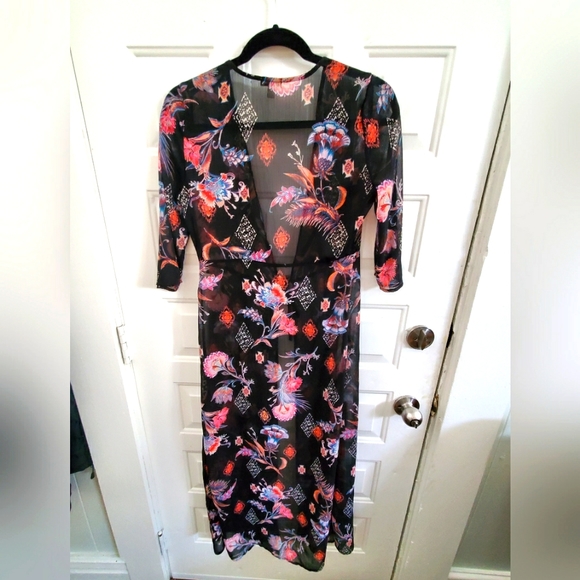 Dark Floral Sheer Kimono - Picture 1 of 1